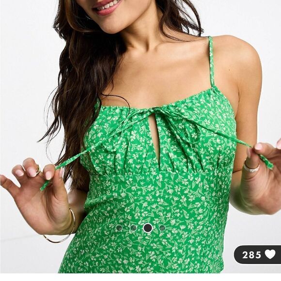 Green floral maxi dress with split - Picture 3 of 4